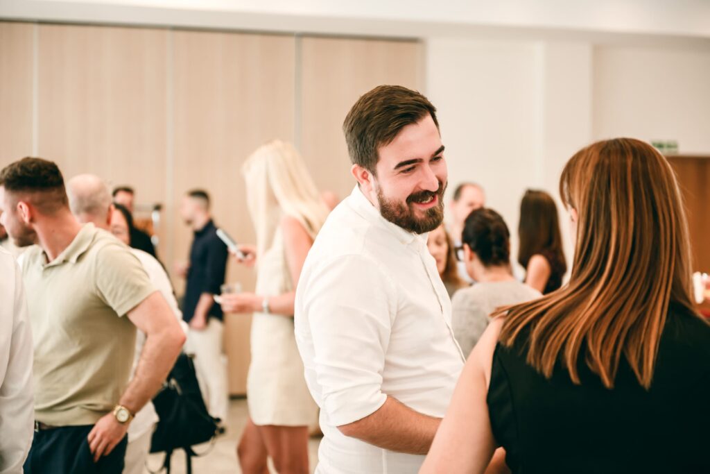 Agents networking during a quick coffee break